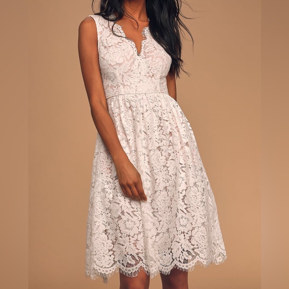 NWT Love Swept White Lace Midi Skater Dress With Pockets Sz XL